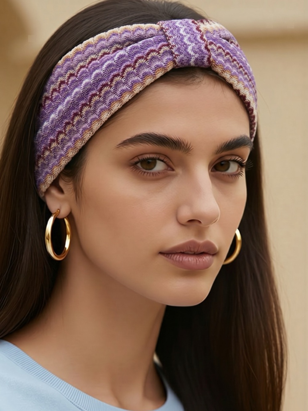 Missoni zig zag chevron purple multi color knit headband